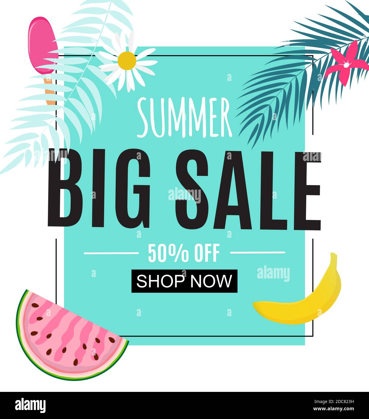 Abstract Flower Summer Sale Background with Frame. Illustration Stock ...