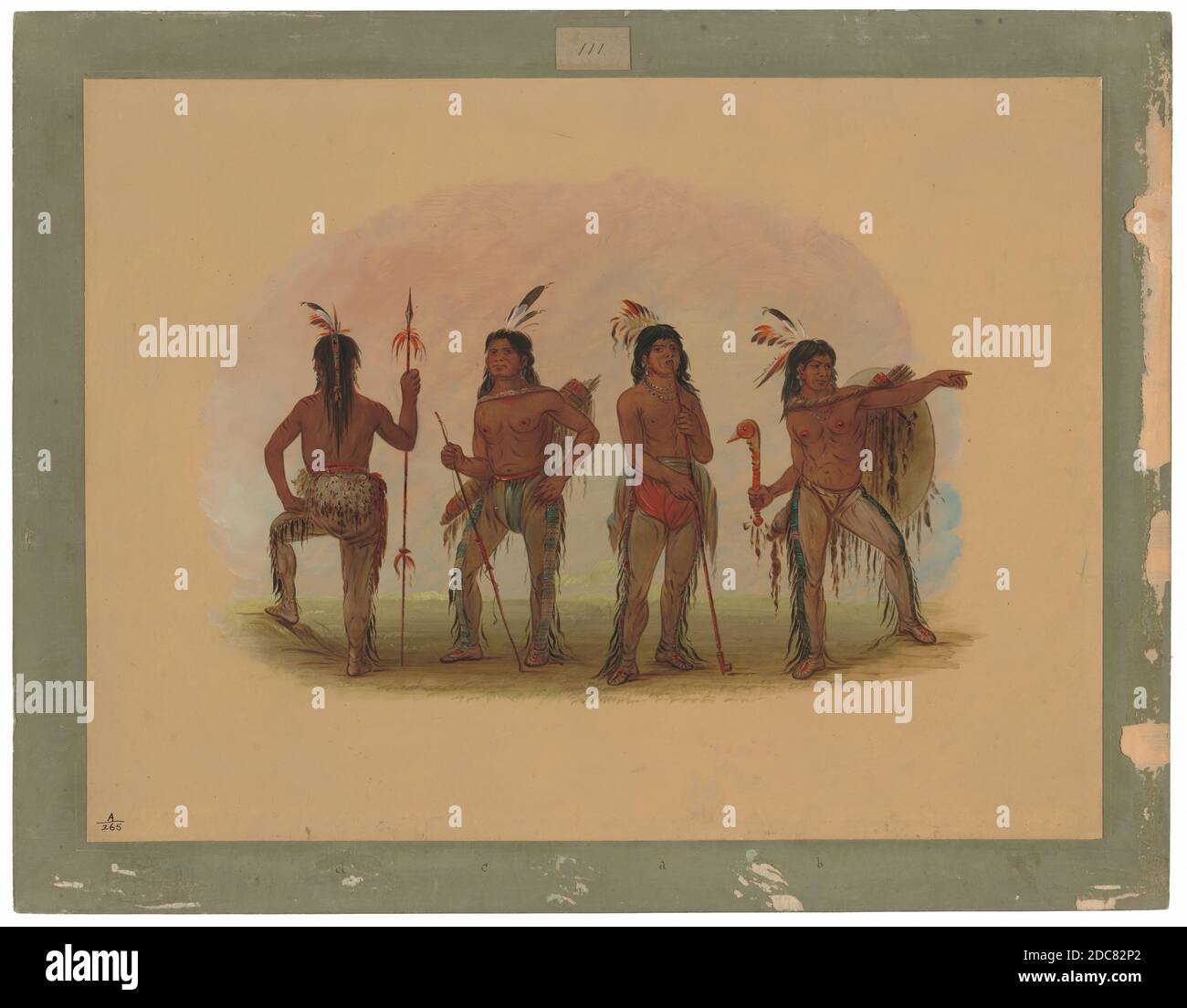 George Catlin, (artist), American, 1796 - 1872, Four Navaho Warriors, 1861/1869, oil on card mounted on paperboard, overall: 46.4 x 62 cm (18 1/4 x 24 7/16 in Stock Photo