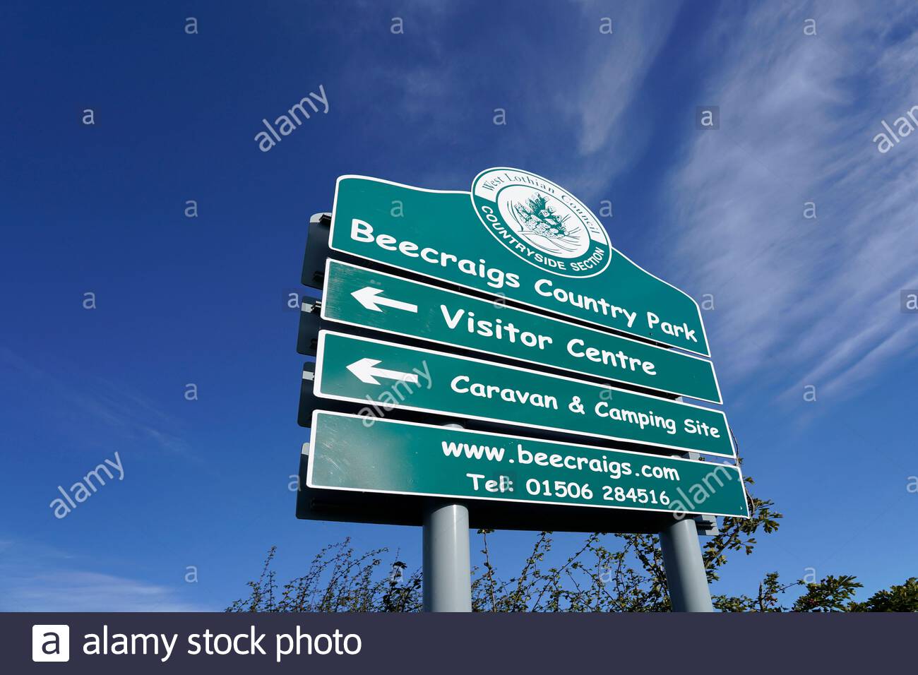 Beecraigs Country Park signpost, West Lothian, Scotland Stock Photo