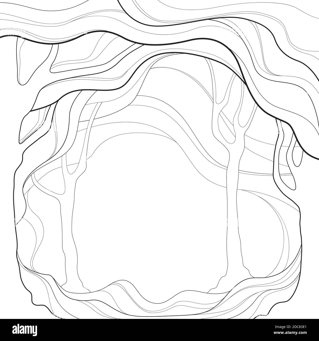 black and white abstract graphic illustration with trees Stock Vector