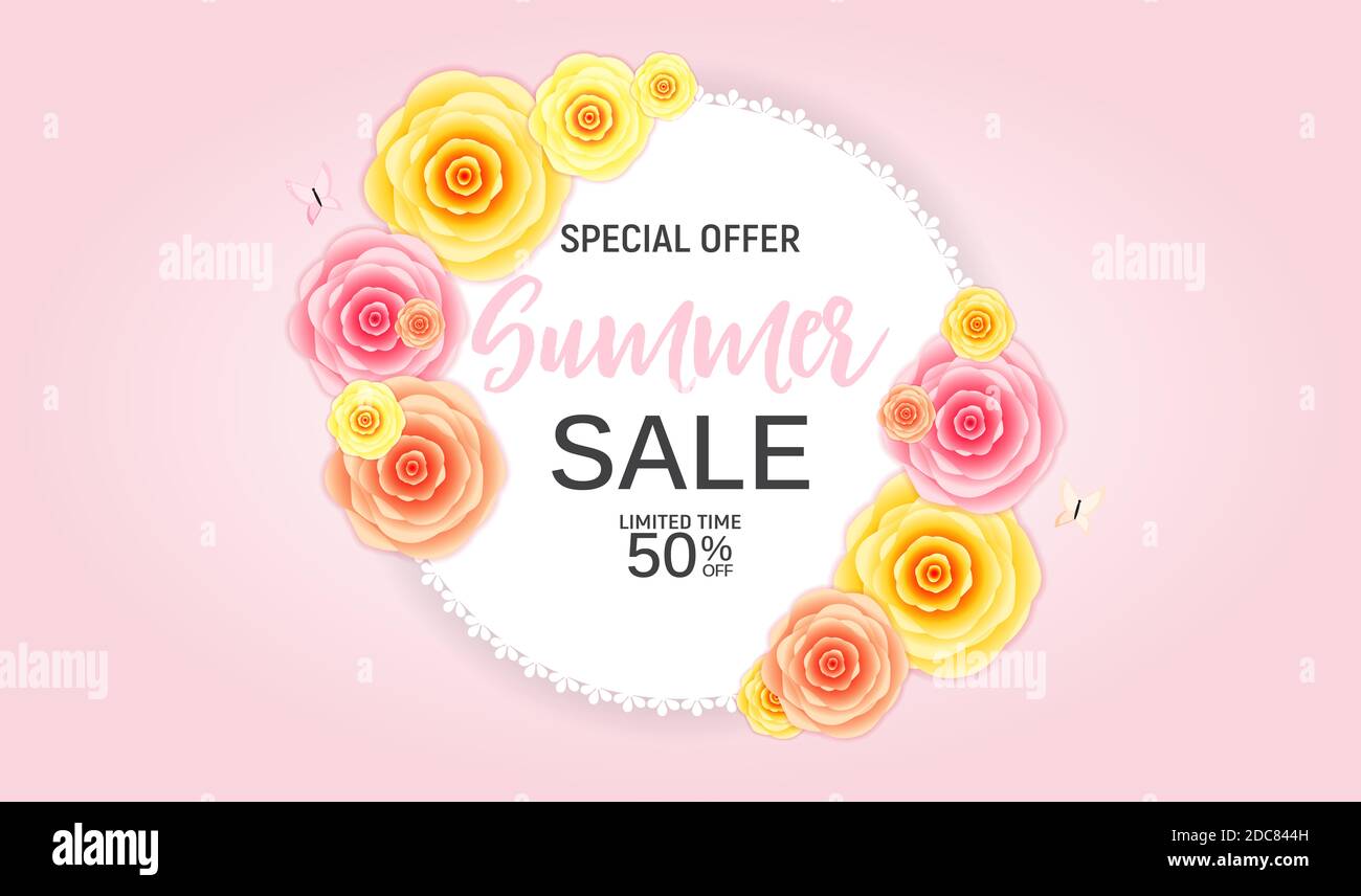 Abstract Flower Summer Sale Background with Frame. Illustration Stock ...