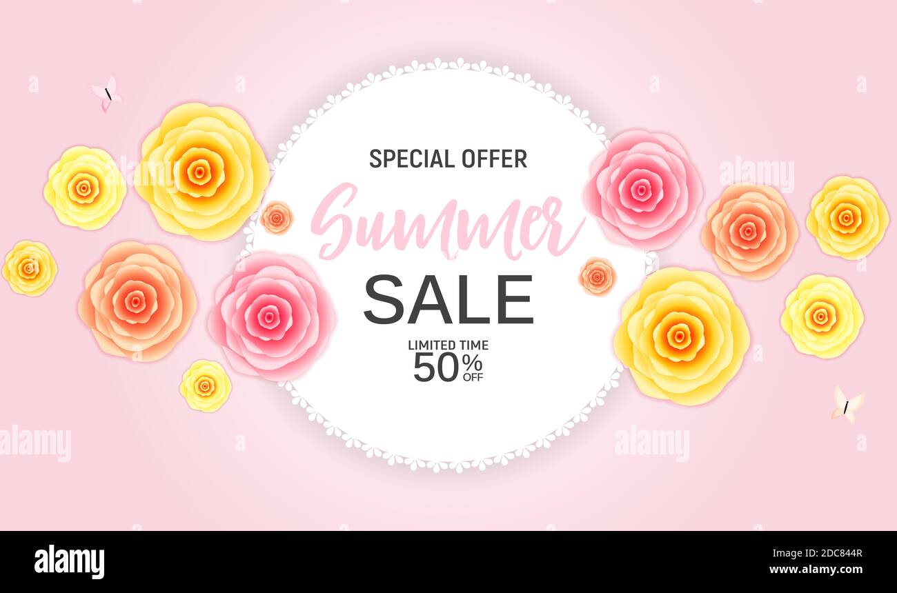 Abstract Flower Summer Sale Background with Frame. Illustration Stock ...