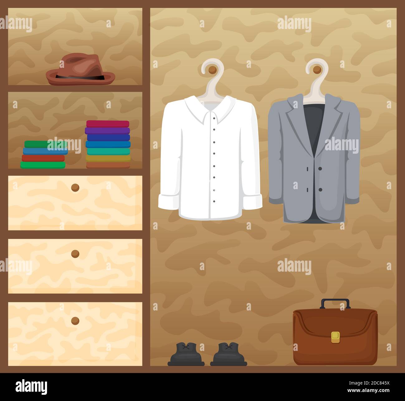 men's clothing in the closet. Vector illustration. Stock Vector