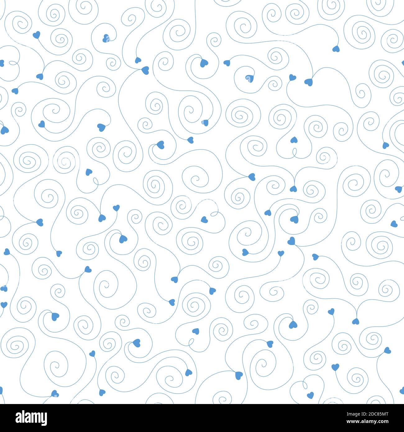 seamless pattern Hearts and swirls on white background. Stock Vector