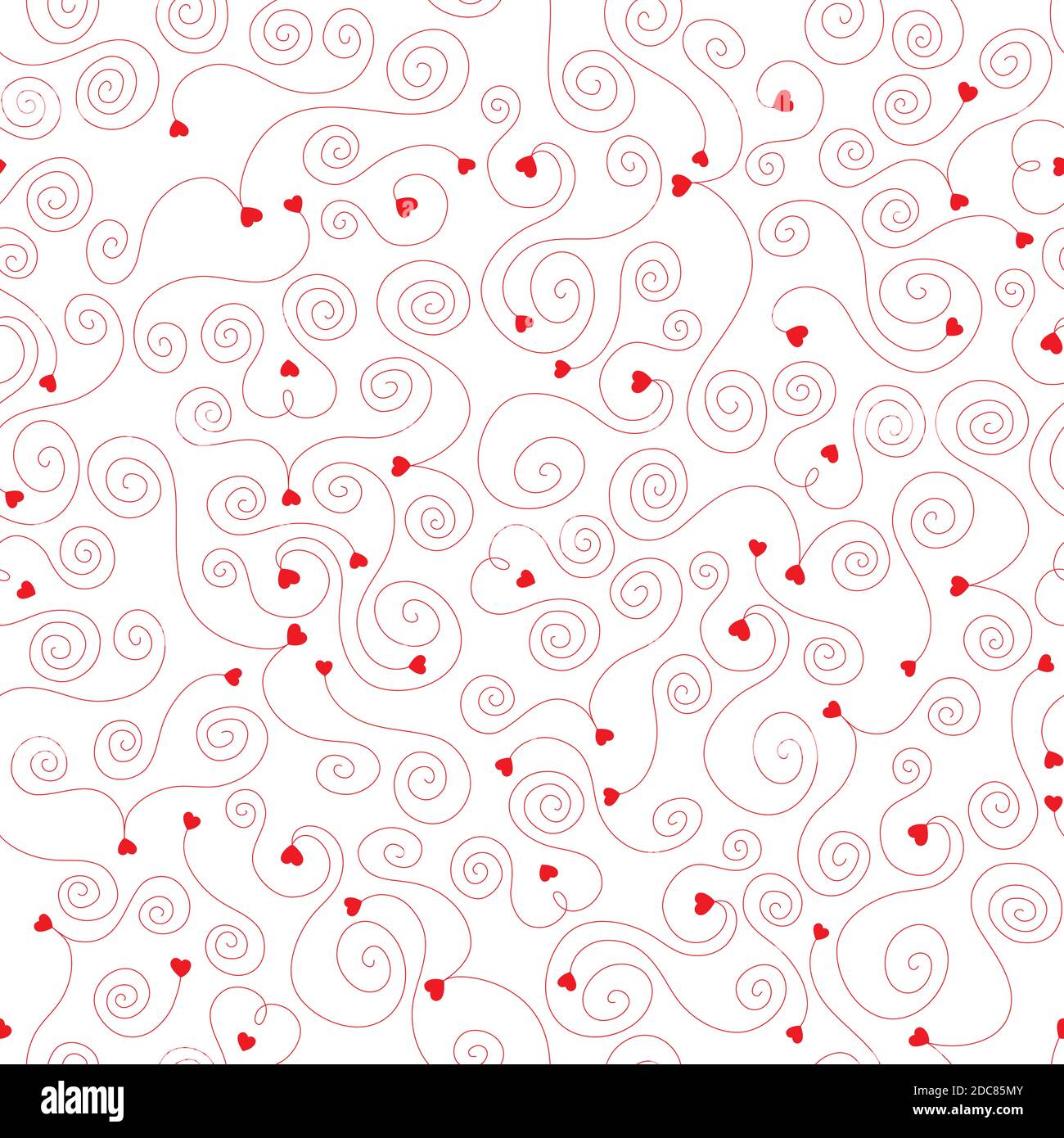 seamless pattern Hearts and swirls on white background. Stock Vector