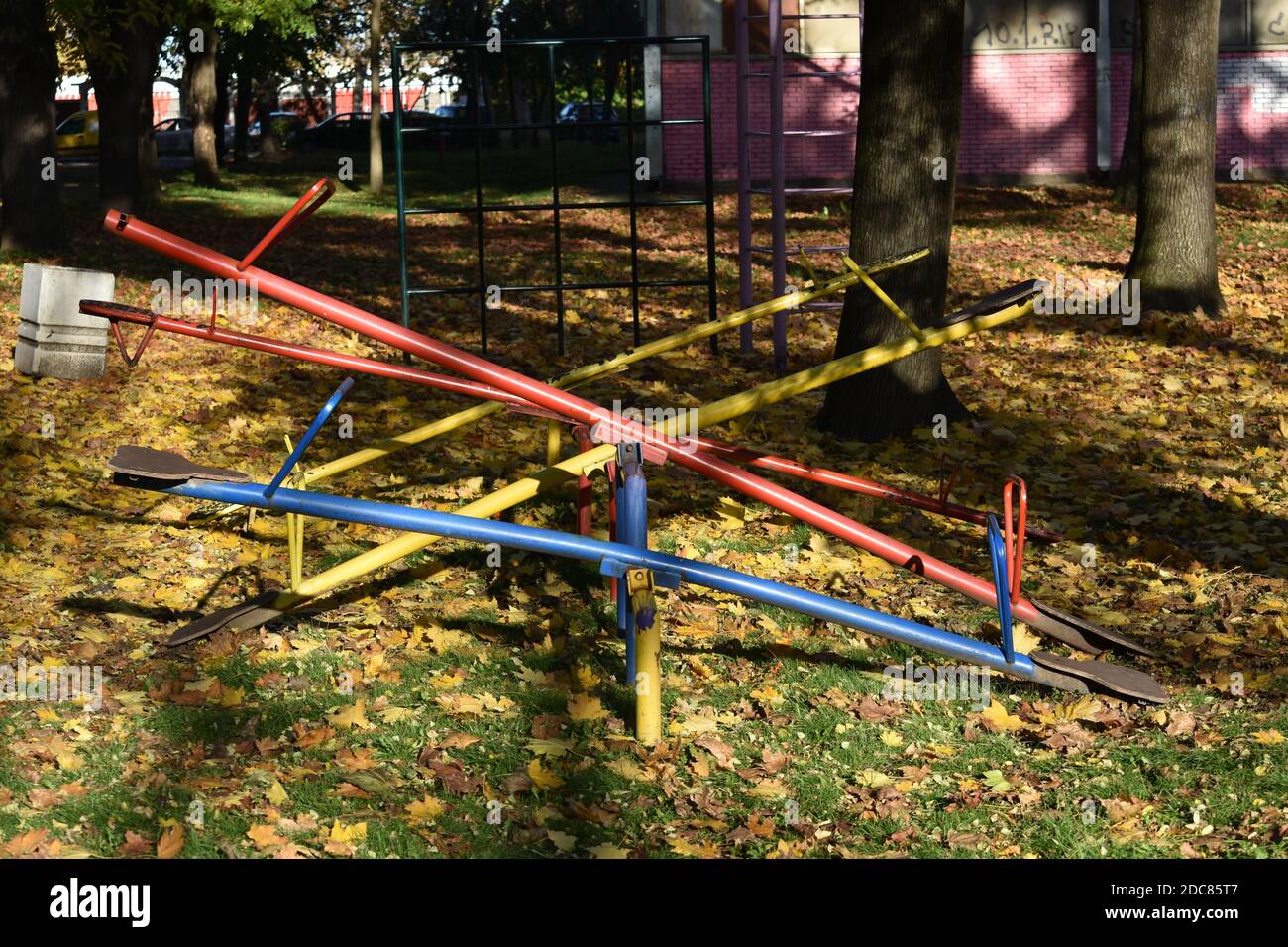 childless swings in the park in the covid-19 era Stock Photo