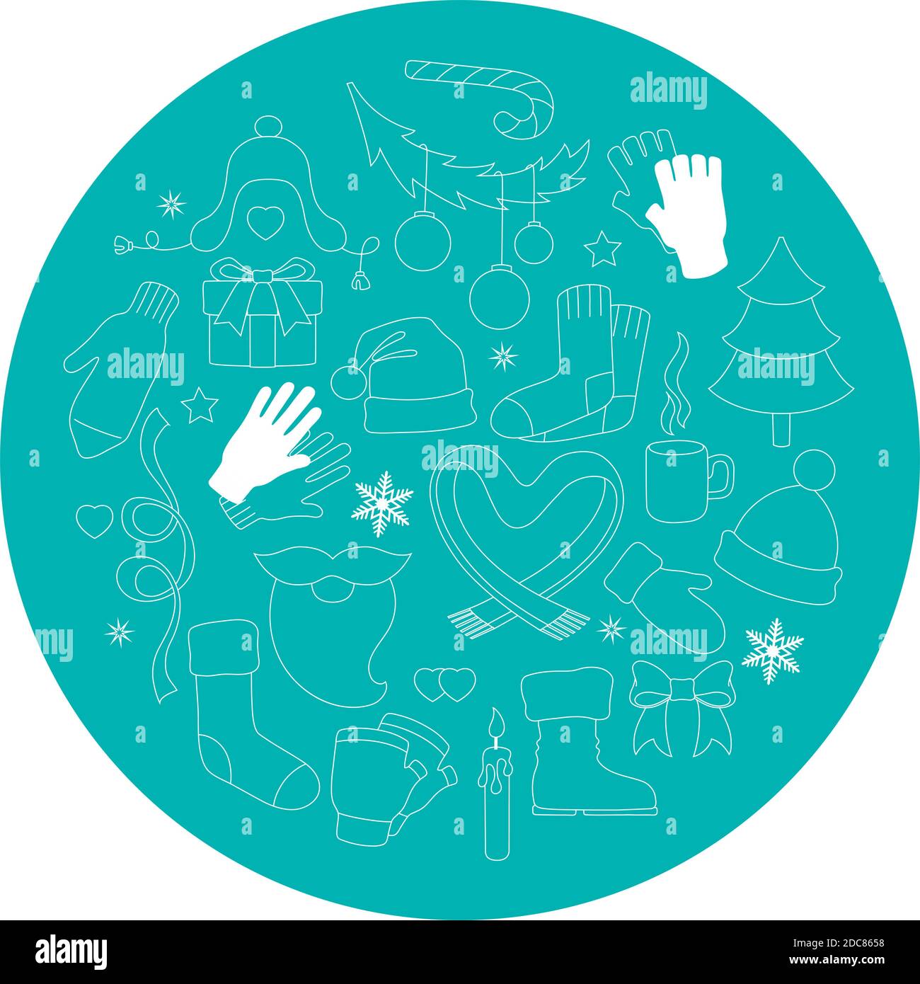Winter doodle. Round shape with different elements. Stock Vector