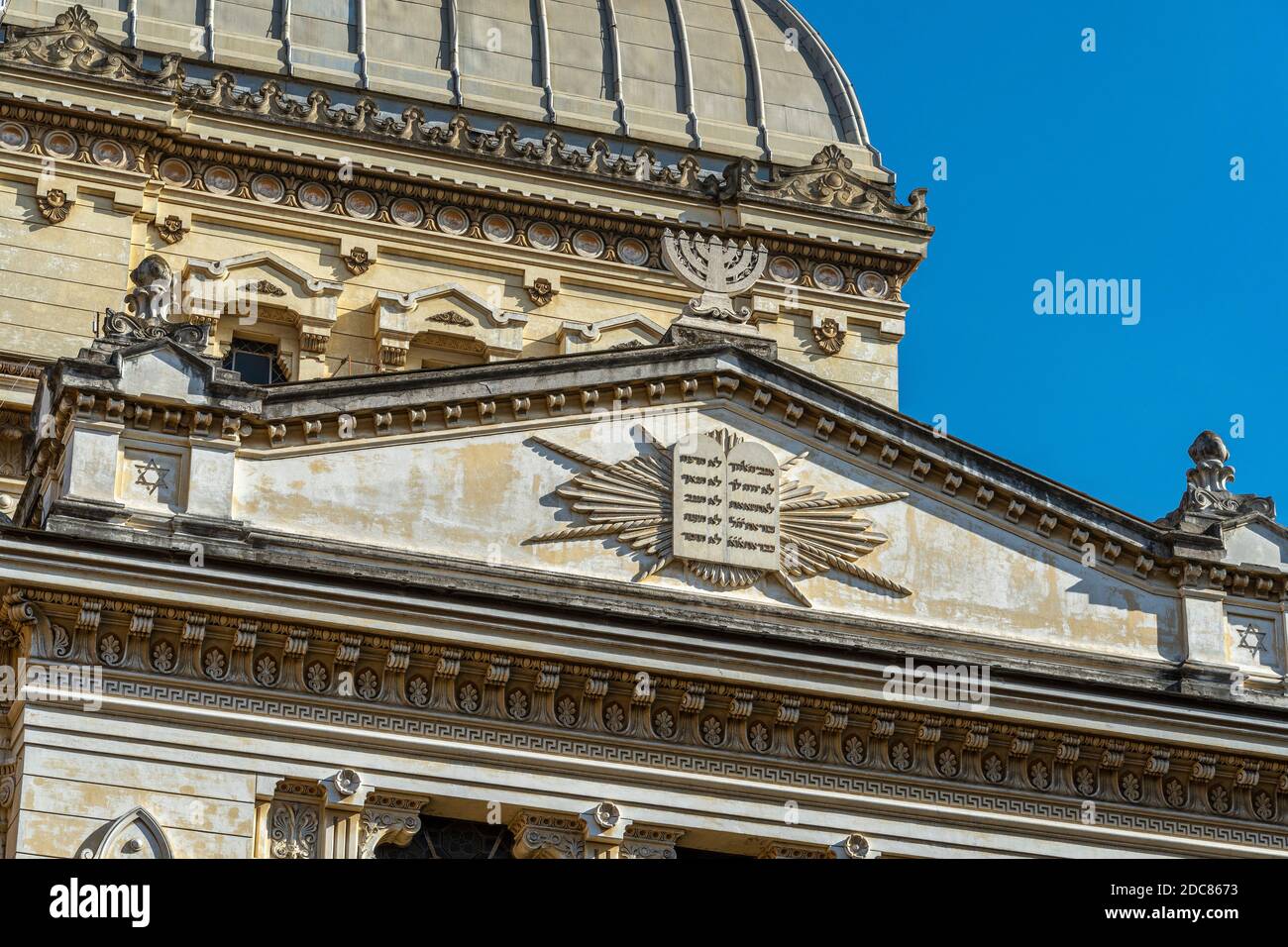 detail of the facade of the Great temple of Rome.IT  is the synagogue in Rome in the Jewish ghetto. Rome, Lazio, Italy, Europe Stock Photo