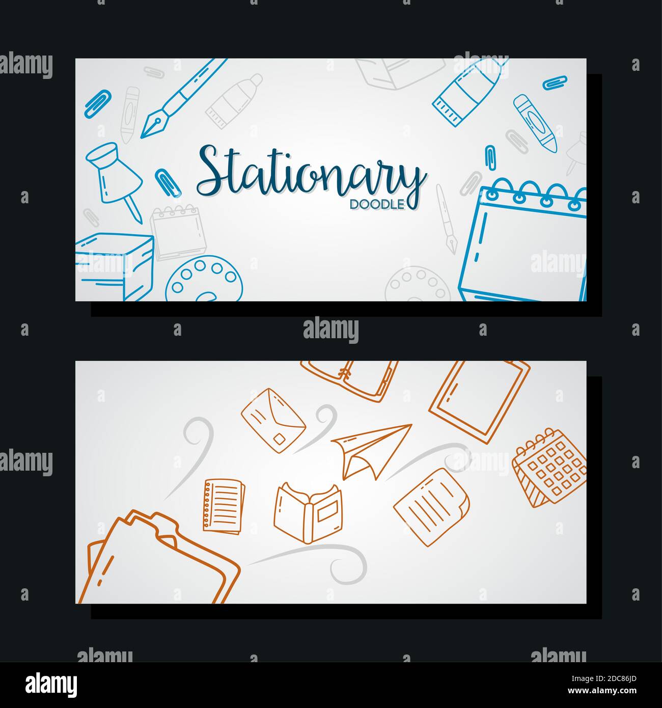 stationary designs with related icons over white background, line