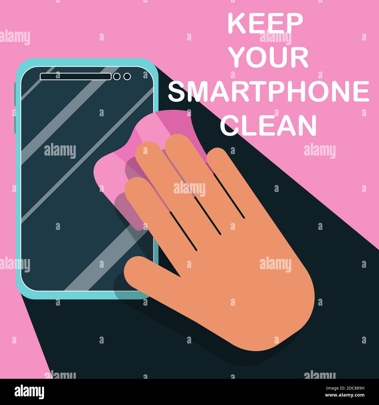 Keep your smartphone clean hygienic rule concept flat illustration