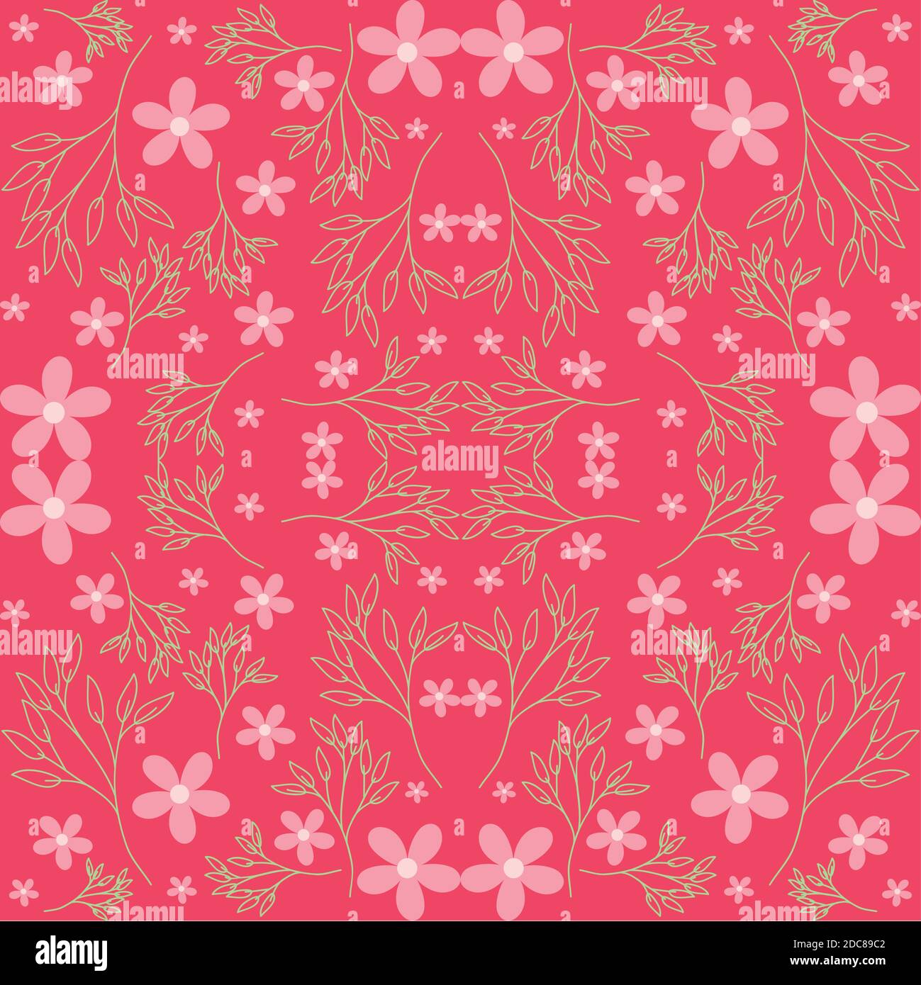 pink flowers and green leaves seamless pattern, vector illustration ...