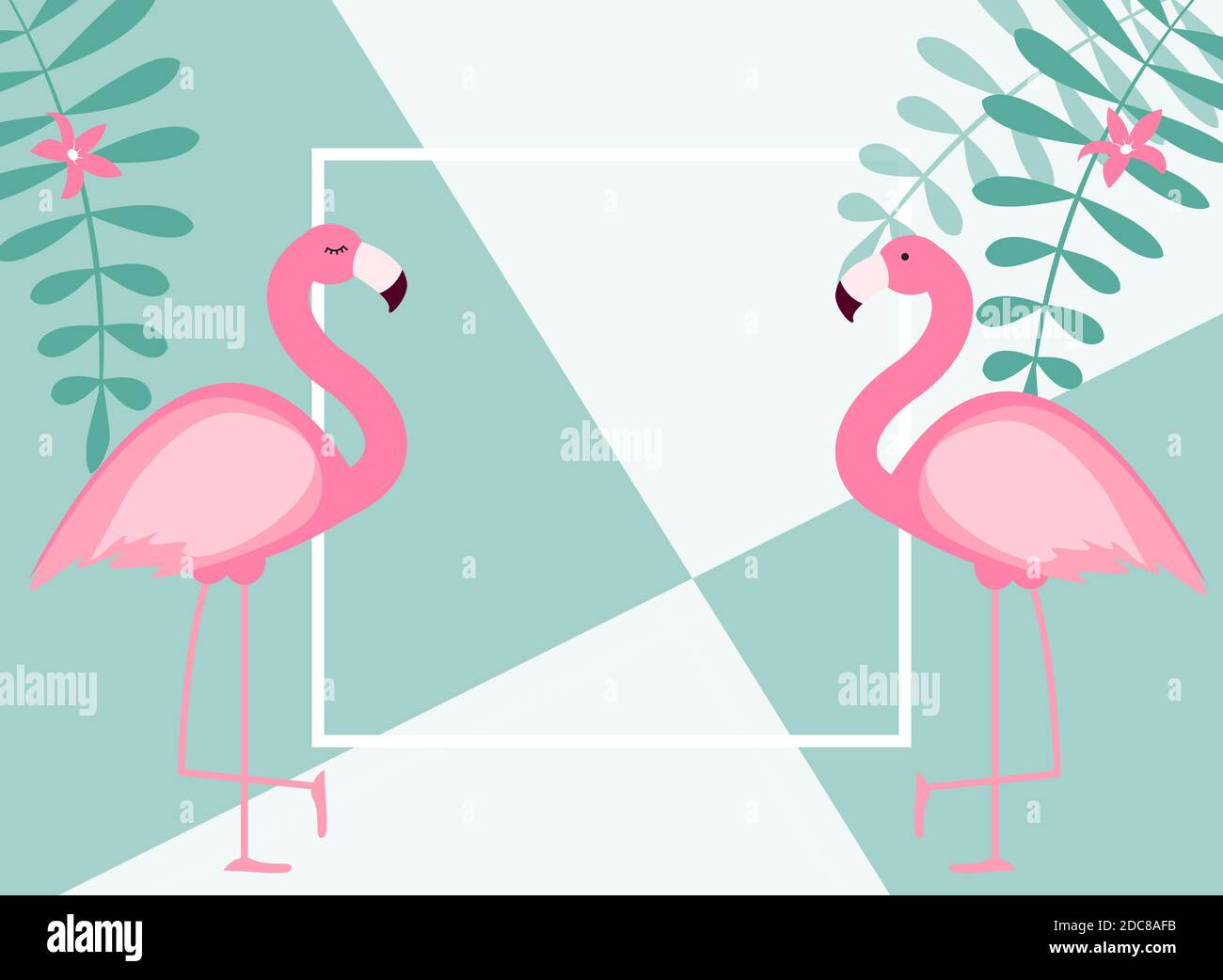 Cute Summer Abstract Frame Background with Pink Flamingo Illustration ...