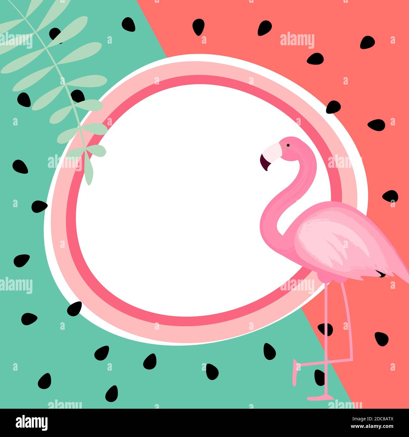 Cute Summer Abstract Frame Background with Pink Flamingo Illustration ...
