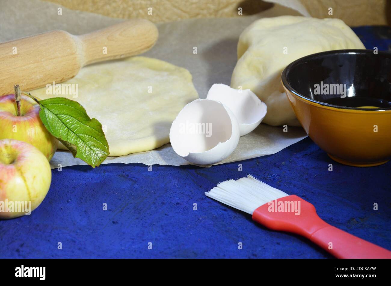 Pastry round, rolling pin and pie pan. Making Apple Pie Tart Series
