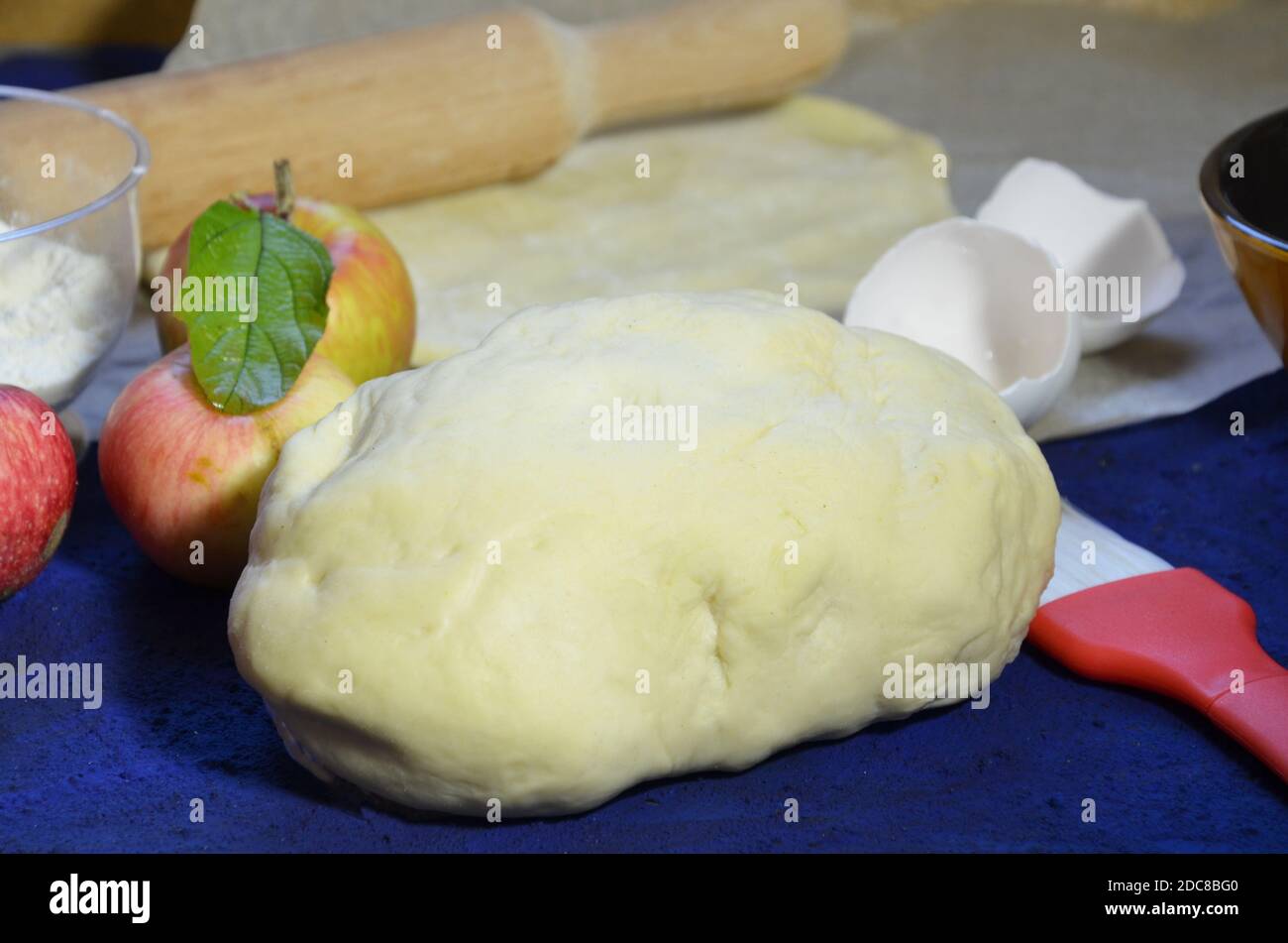 Pastry round, rolling pin and pie pan. Making Apple Pie Tart Series