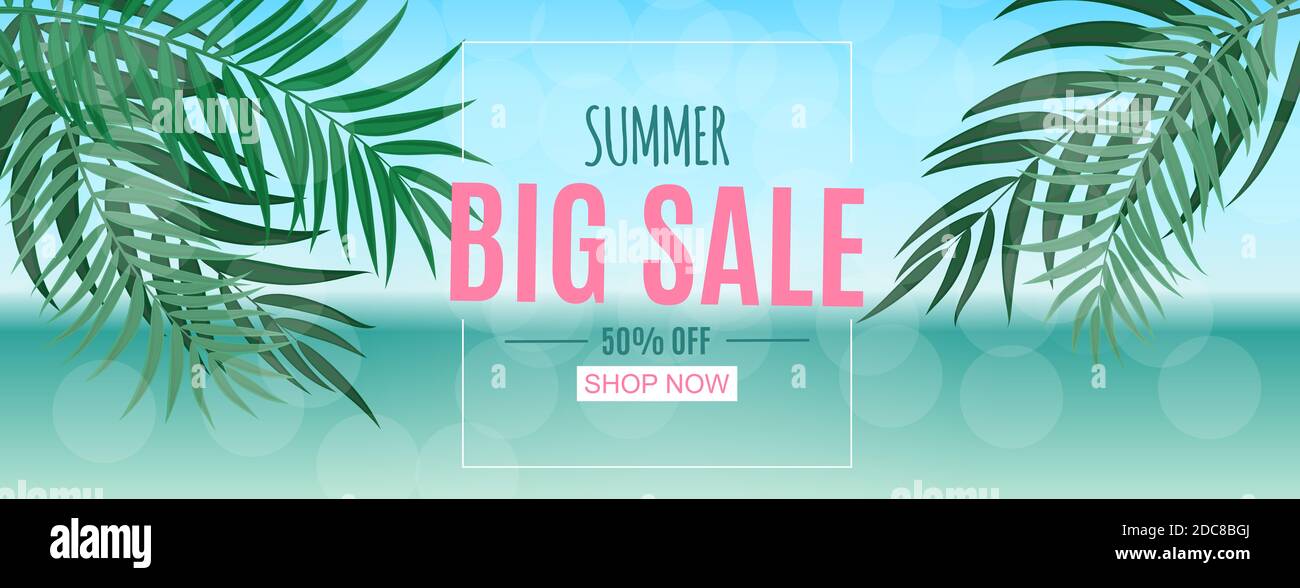 Abstract Summer Sale Background with Palm Leaves and Flamingo ...