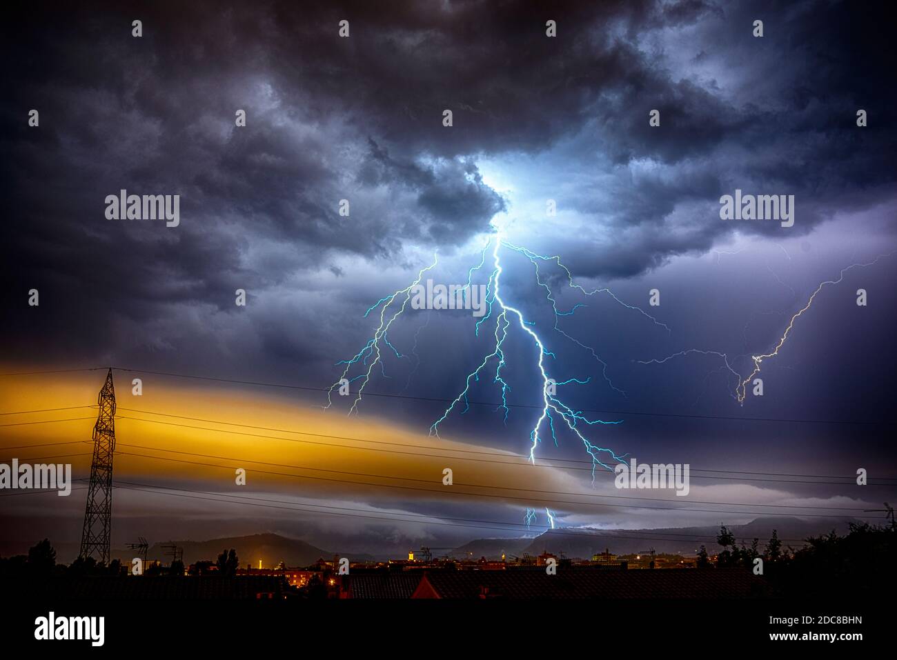 A big electric storm over the city Stock Photo