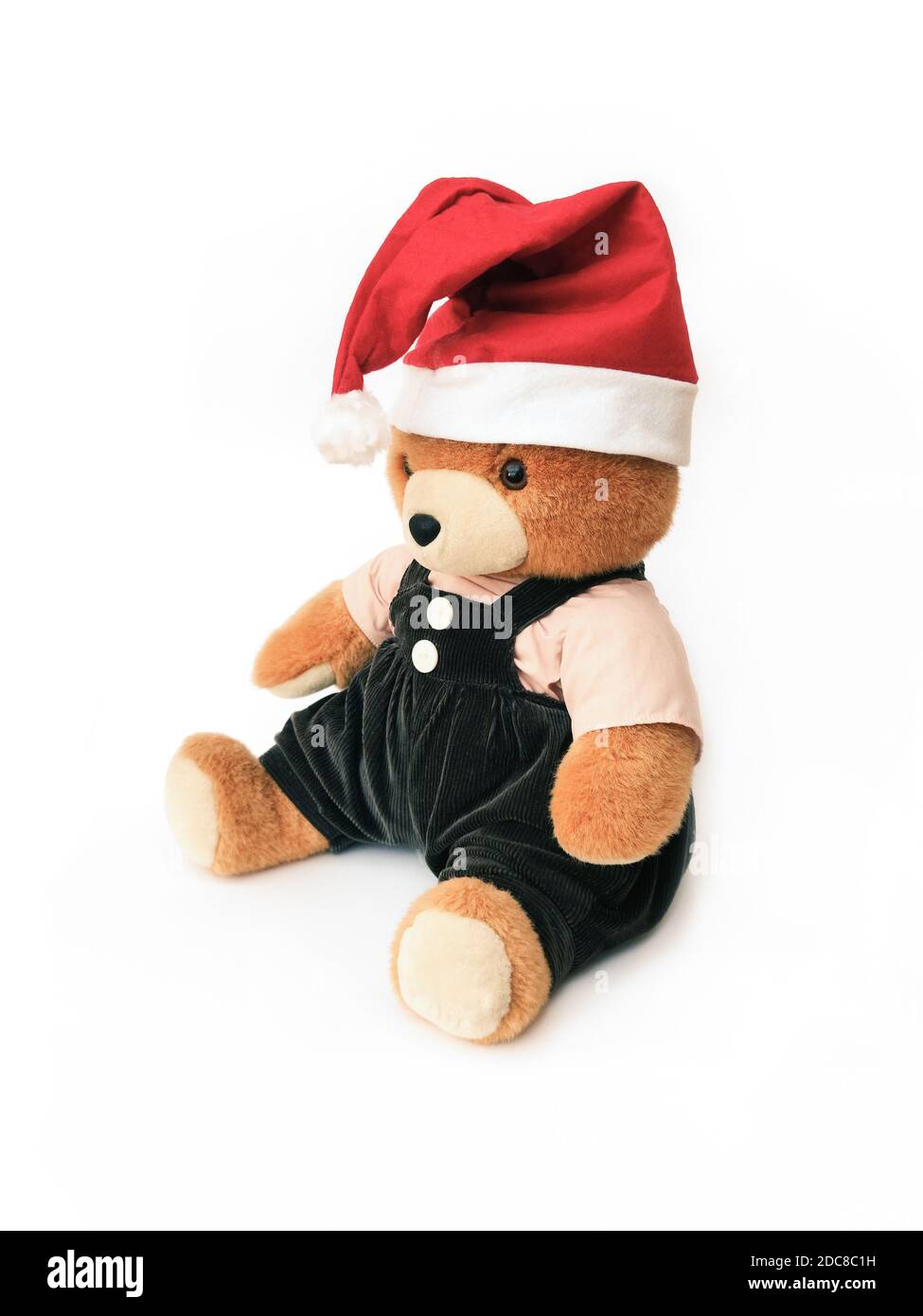 Teddy bear wearing a santa hat isolated on white background, cute toy ...