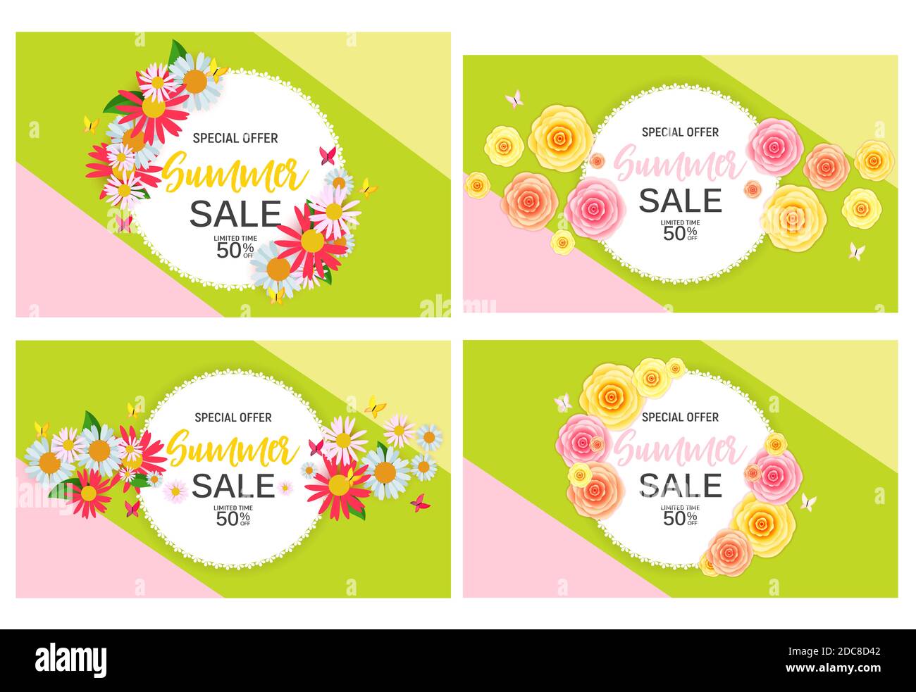 Abstract Flower Summer Sale Background with Frame and Flowers ...