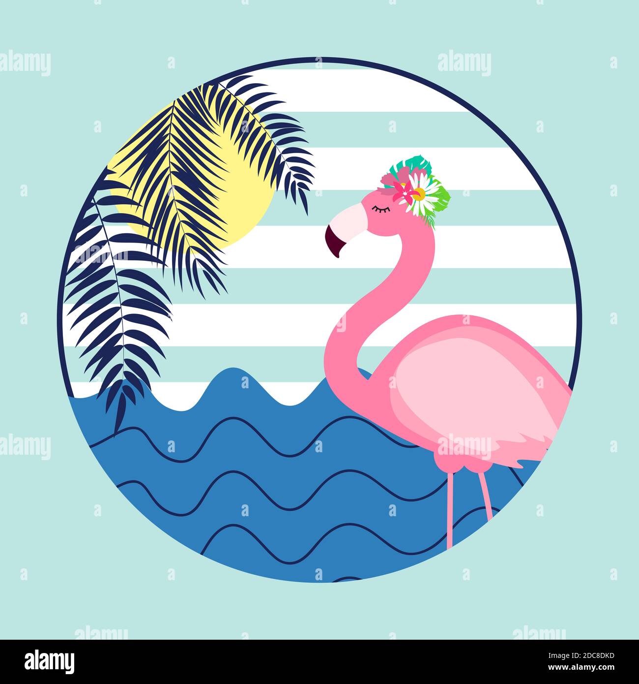 Cute Pink Flamingo Summer Background Illustration Stock Photo - Alamy