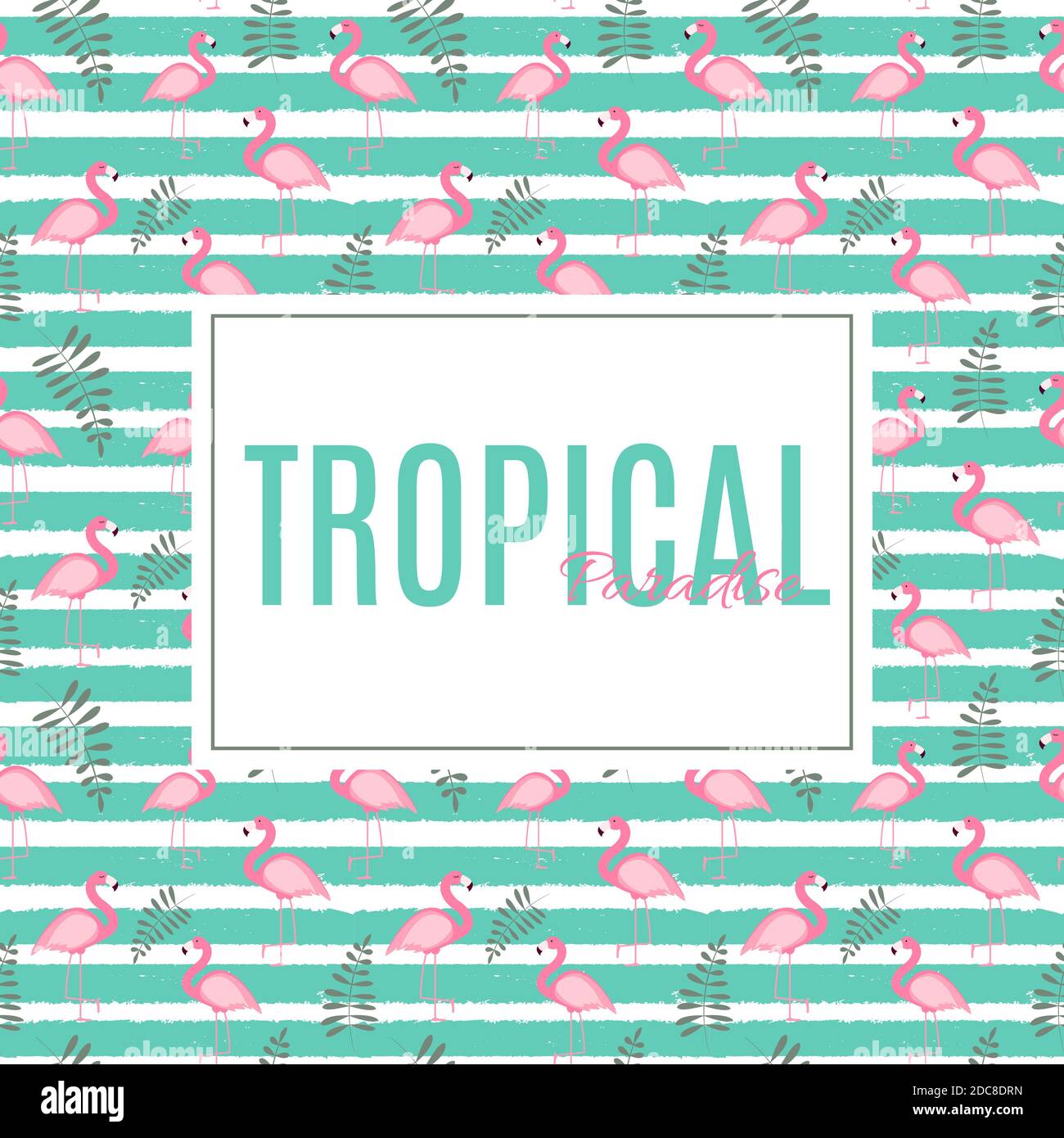 Cute Summer Abstract Frame Background with Pink Flamingo Illustration ...