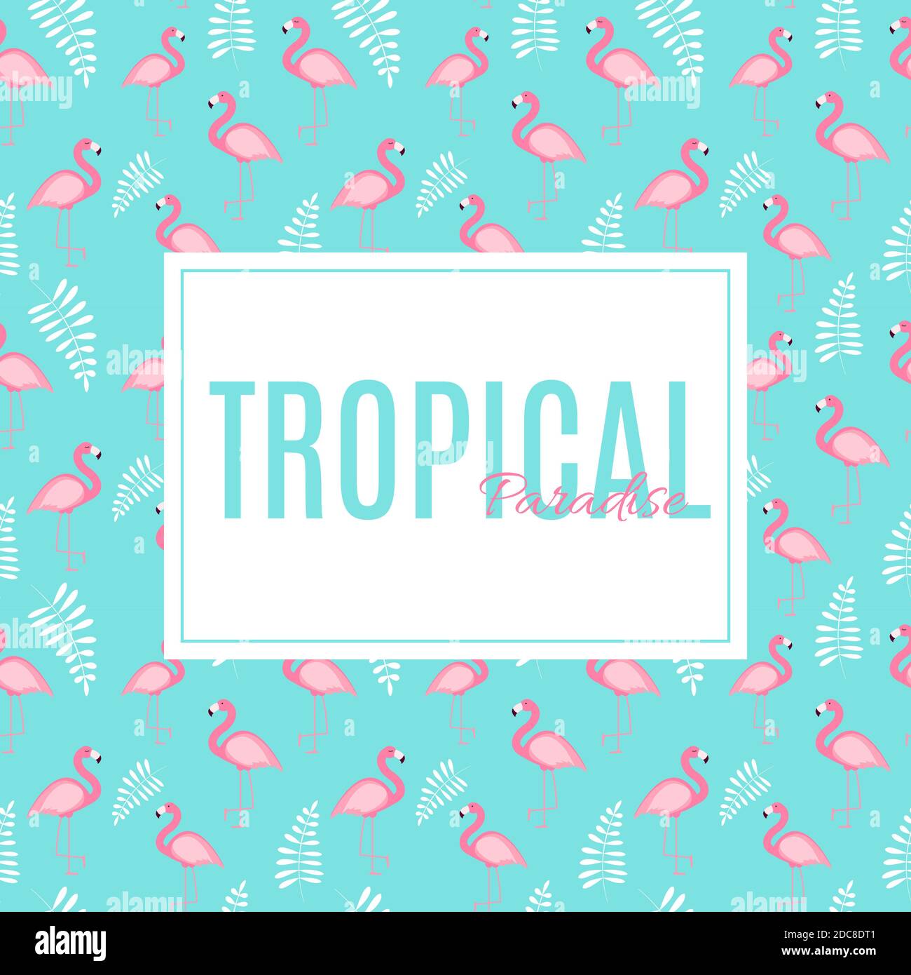 Cute Summer Abstract Frame Background with Pink Flamingo Illustration ...