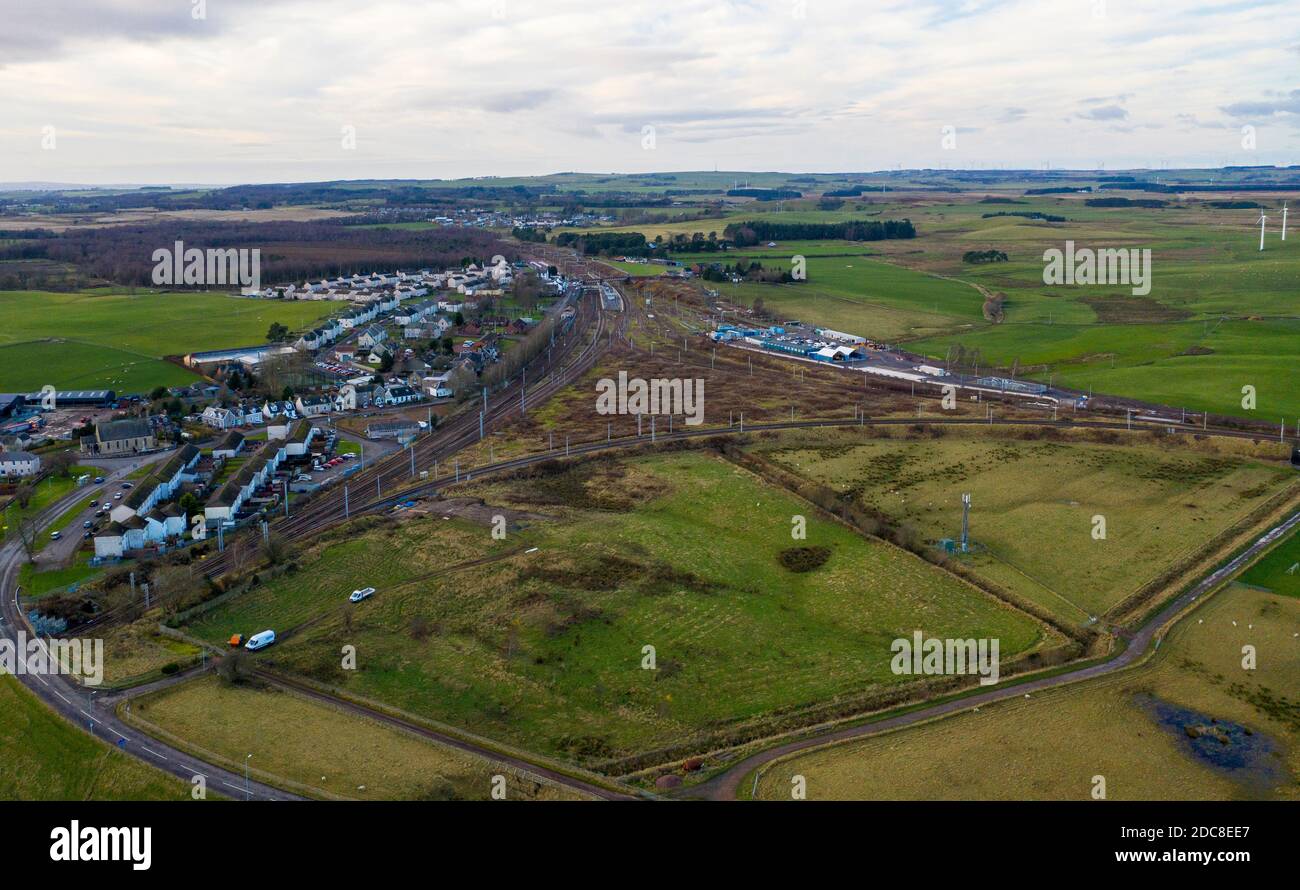 Aerial view of Carstairs Junction, South Lanarkshire, Scotland. Stock Photo