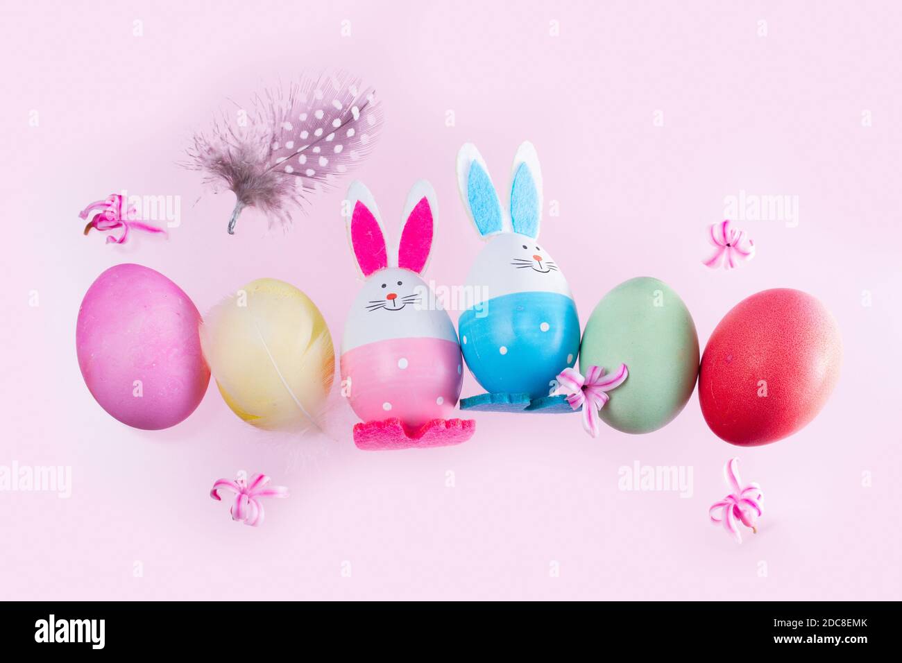 Easter scene with colored eggs Stock Photo