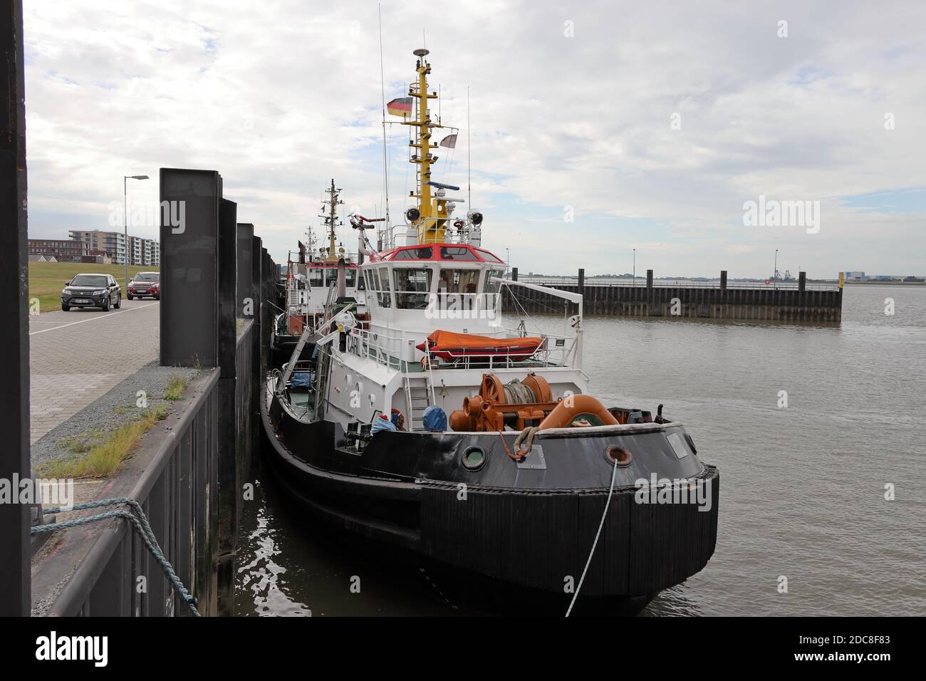 The harbor tug Carl will be in the port of Bremerhaven on August 20, 2020. Stock Photo