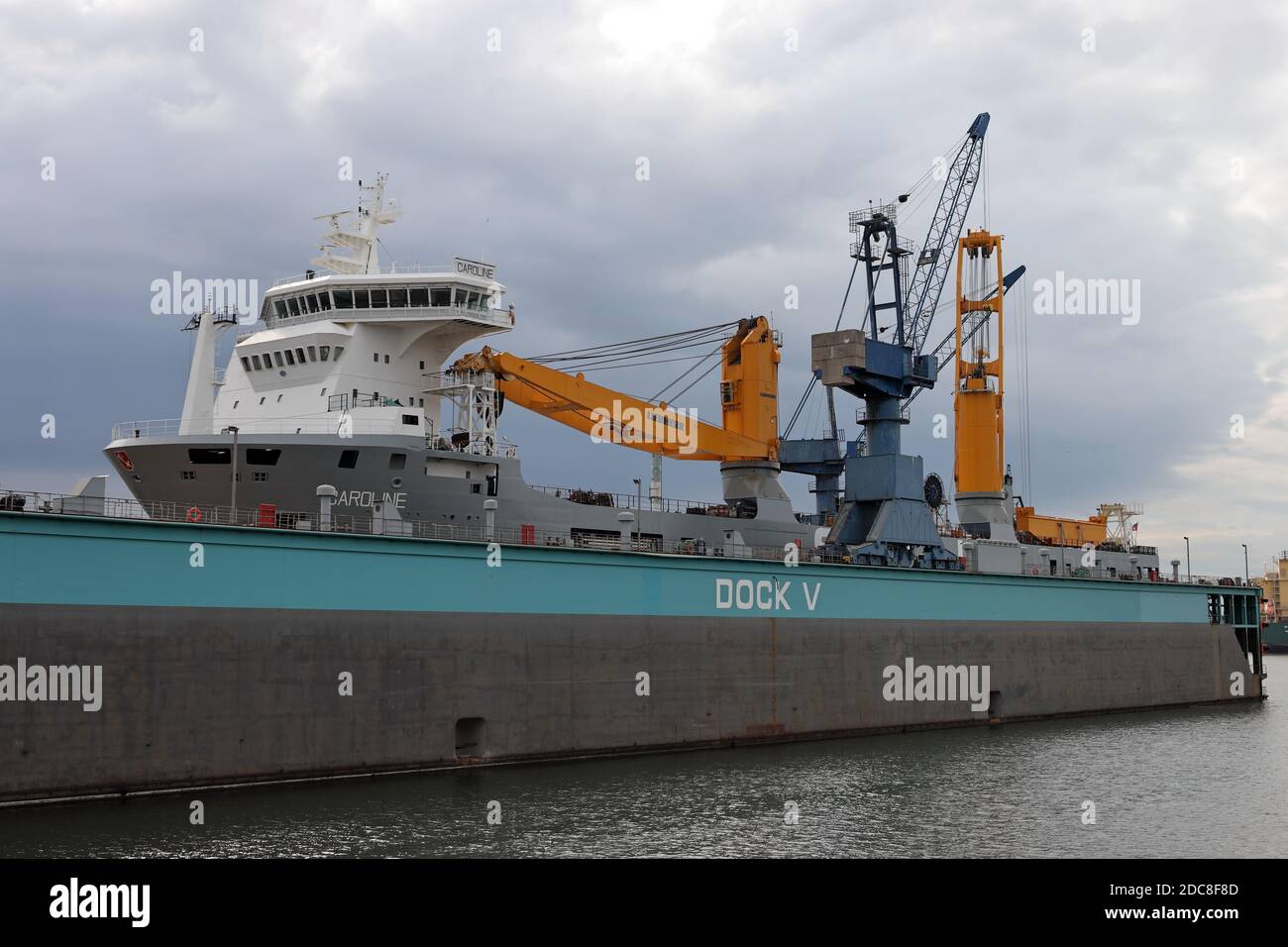 The heavy-duty ship Caroline will be in dry dock in Bremerhaven on August 20, 2020. Stock Photo