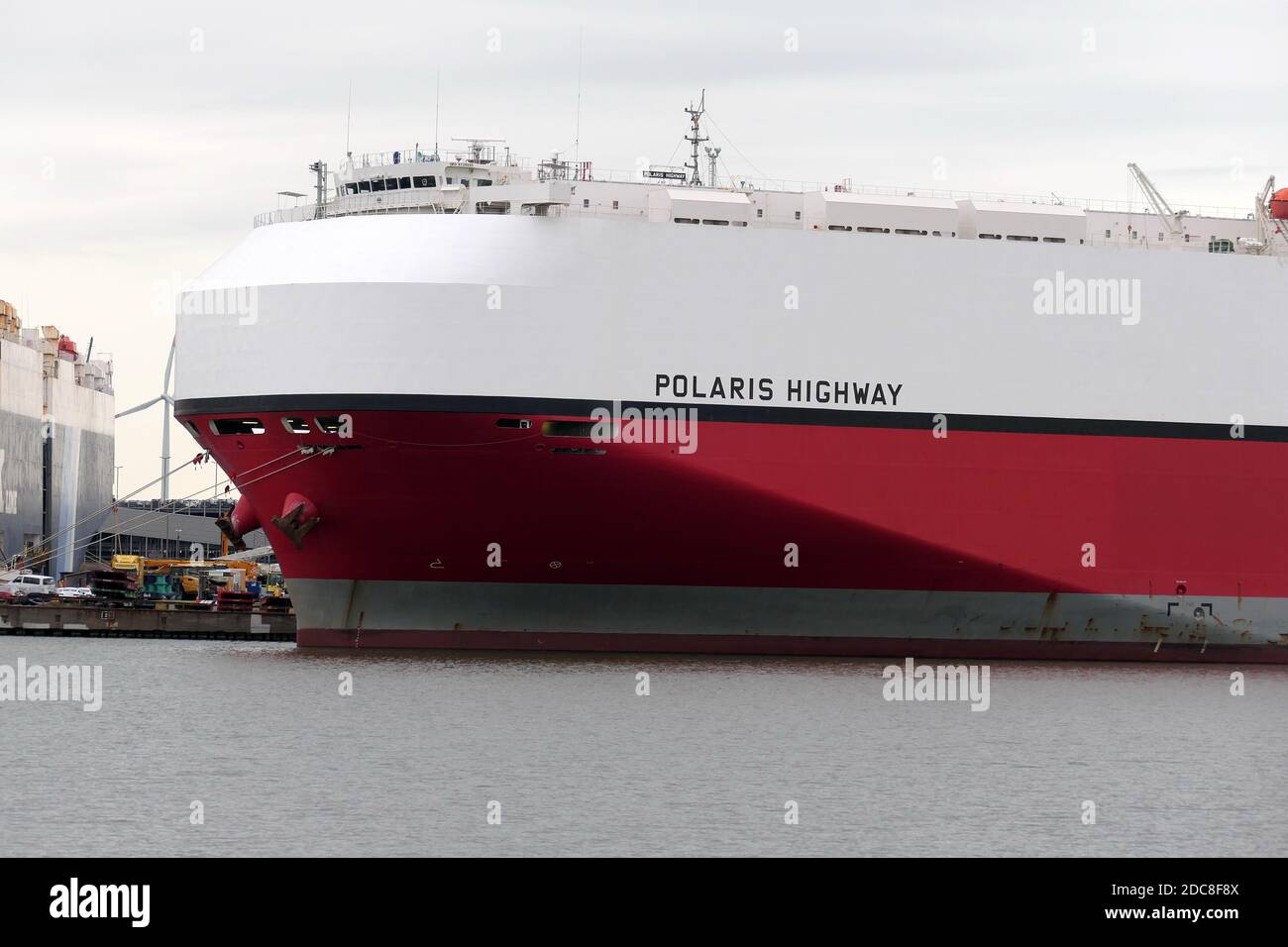 The car carrier Polaris Highway will be in the port of Bremerhaven on August 20, 2020. Stock Photo