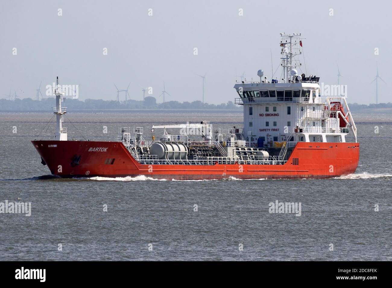 The tanker Bartok will pass Cuxhaven on August 22, 2020 on its way to the North Sea. Stock Photo