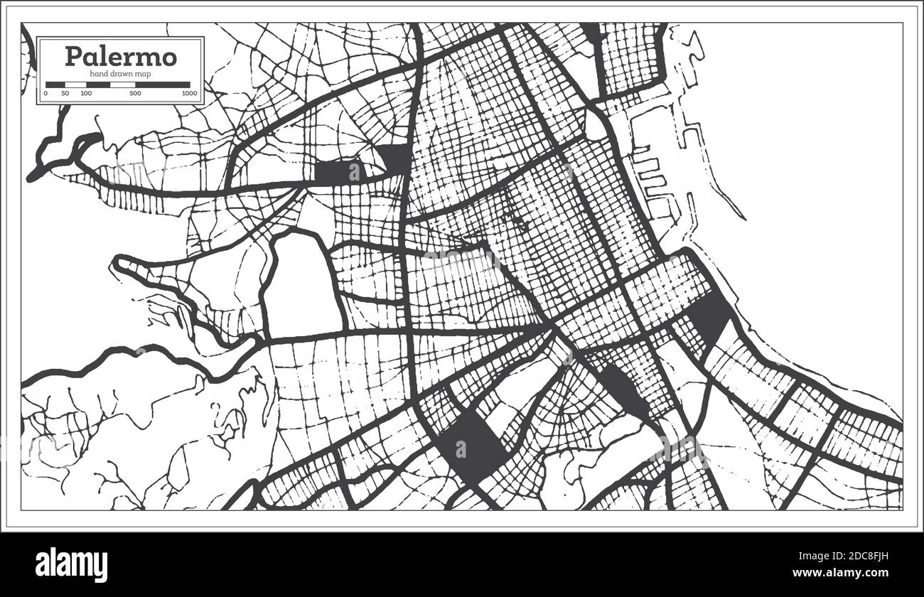 Palermo Italy City Map in Black and White Color in Retro Style. Outline Map. Vector Illustration. Stock Vector