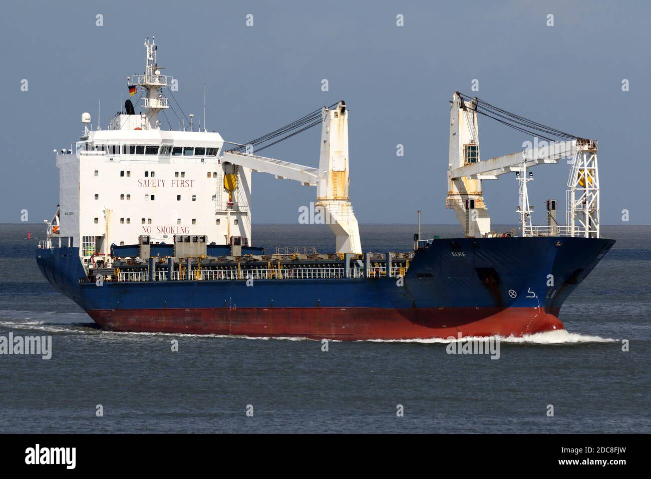The heavy load vessel Elke pass Cuxhaven on August 22, 2020 on its way to the Kiel Canal. Stock Photo
