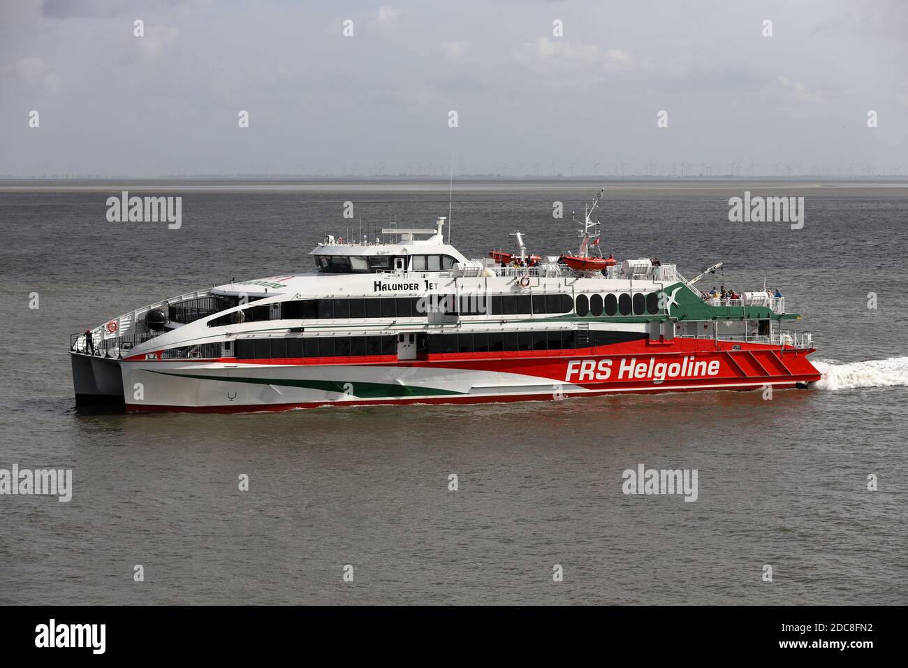 The high-speed passenger ship Halunder Jet will reach the port of Cuxhaven on August 22, 2020. Stock Photo