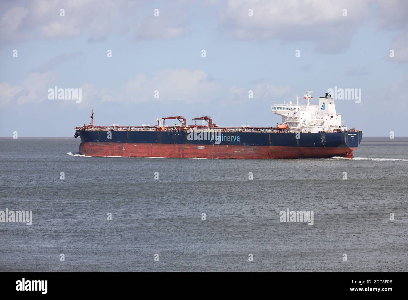 The crude oil tanker Minerva Libra will pass Cuxhaven on August 22, 2020 on its way to the North Sea. Stock Photo