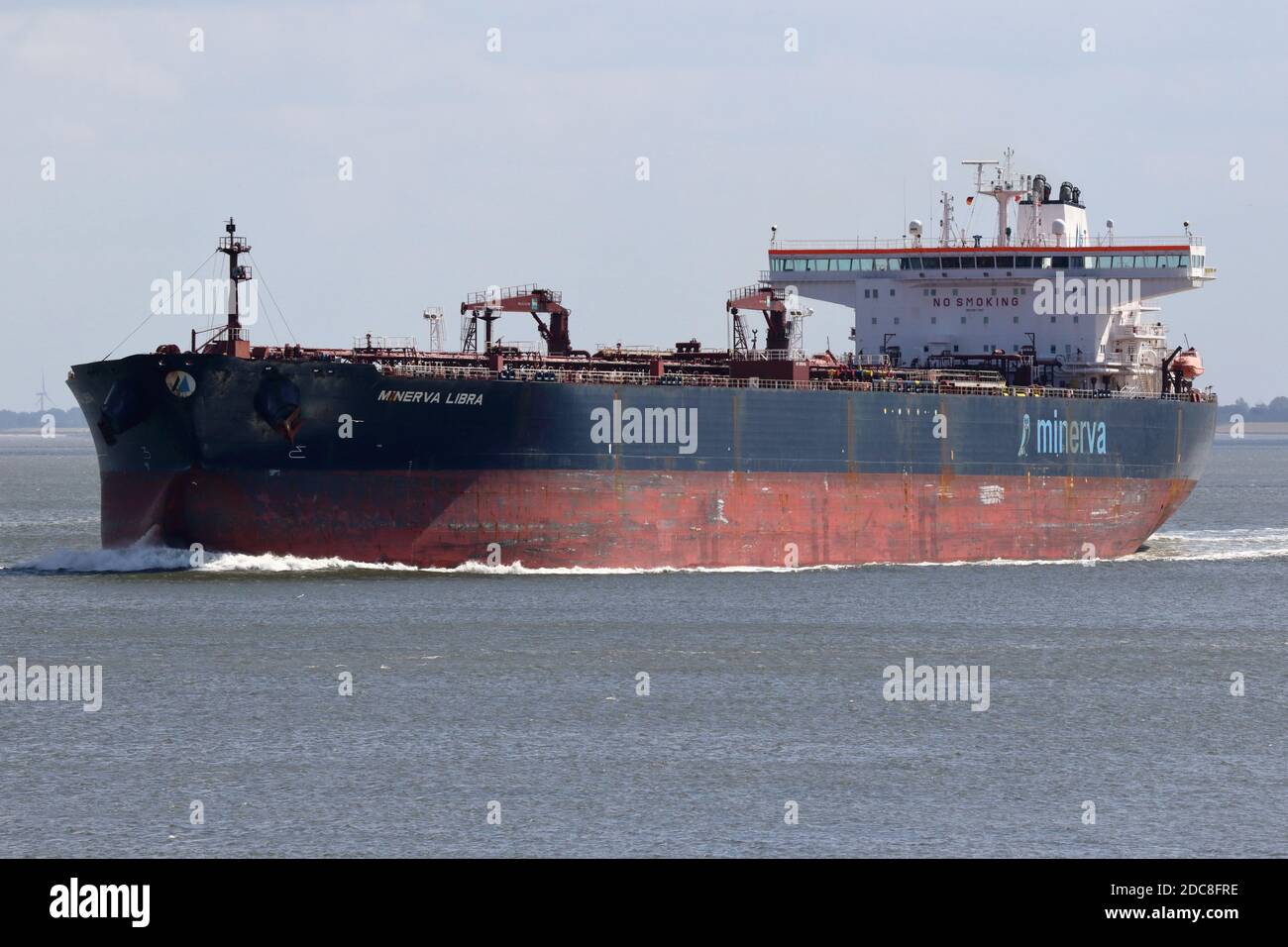 The crude oil tanker Minerva Libra will pass Cuxhaven on August 22, 2020 on its way to the North Sea. Stock Photo