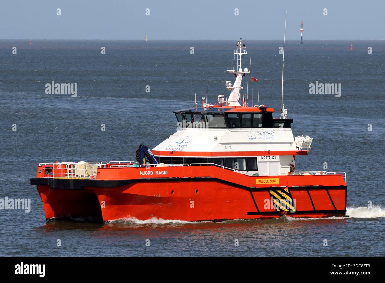 The offshore crew boat Njord Magni will reach the port of Cuxhaven on August 22, 2020. Stock Photo
