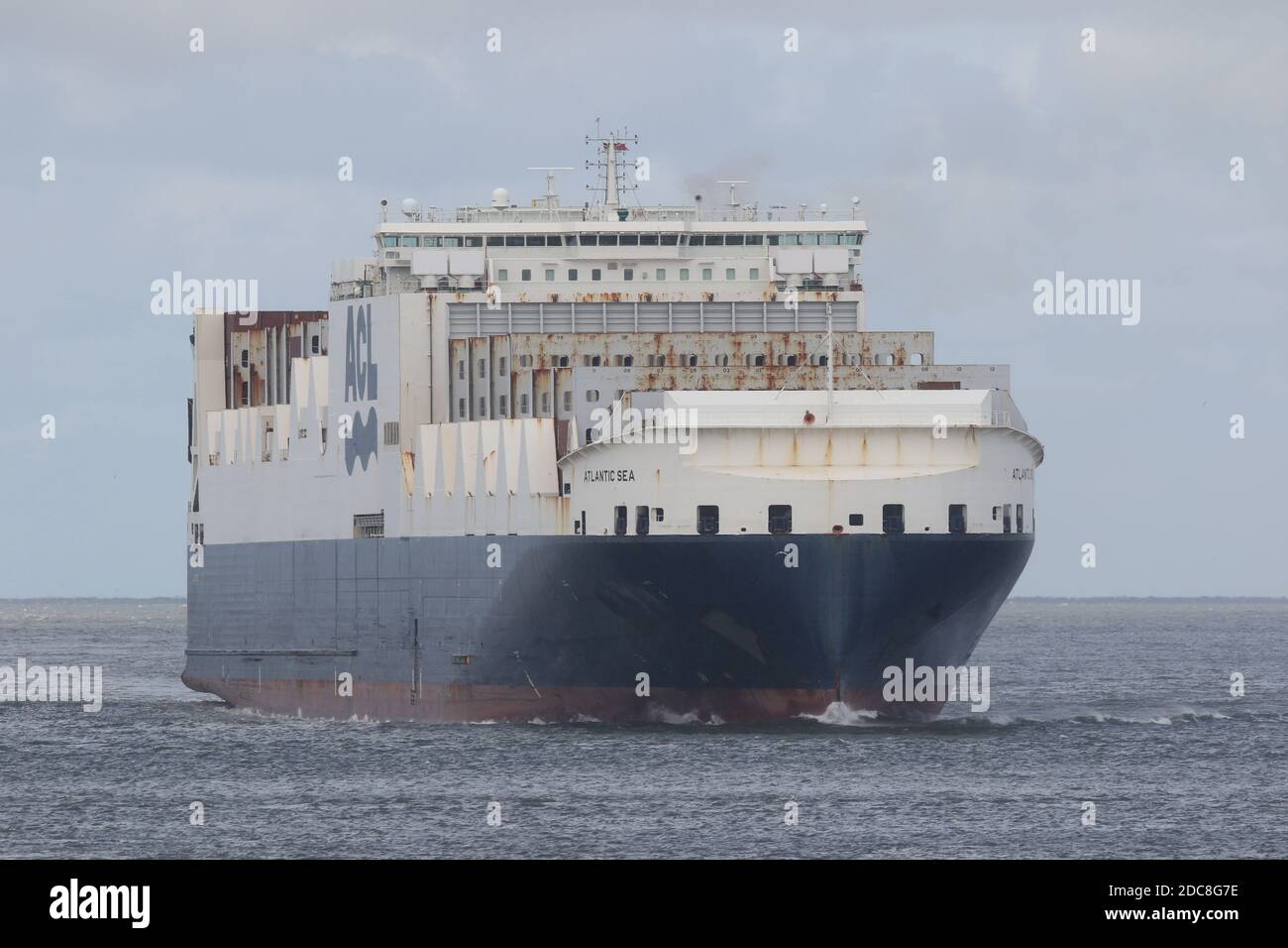 The Con-Ro ship Atlantic Sea will pass Cuxhaven on August 23, 2020 on its way to Hamburg. Stock Photo