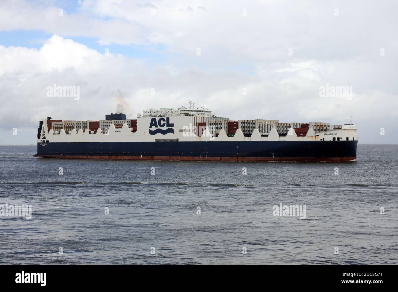 The Con-Ro ship Atlantic Sea will pass Cuxhaven on August 23, 2020 on its way to Hamburg. Stock Photo