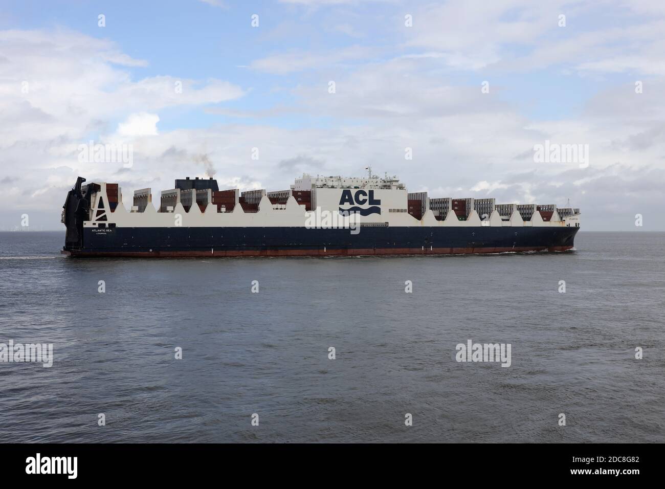 The Con-Ro ship Atlantic Sea will pass Cuxhaven on August 23, 2020 on its way to Hamburg. Stock Photo