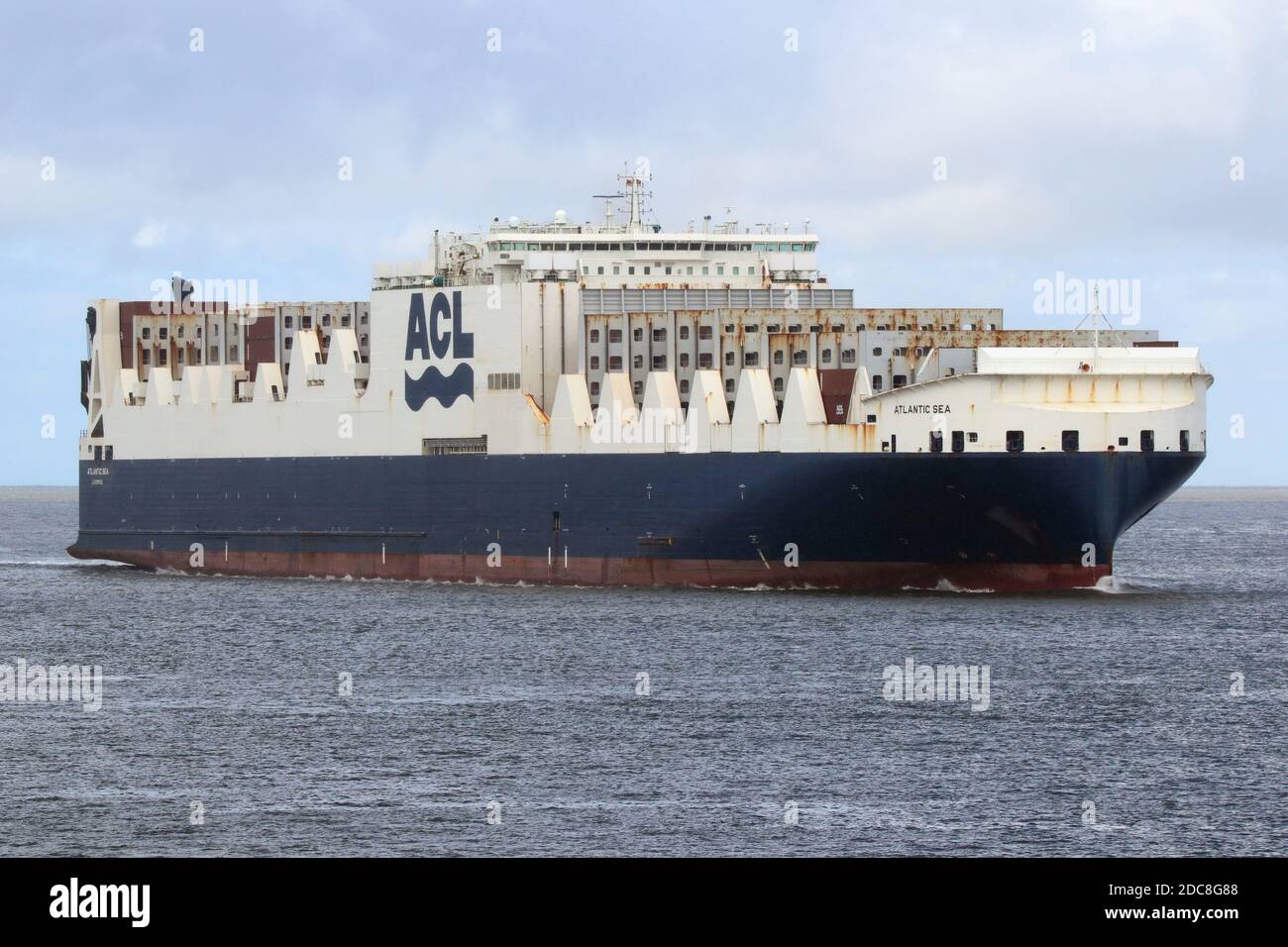 The Con-Ro ship Atlantic Sea will pass Cuxhaven on August 23, 2020 on its way to Hamburg. Stock Photo