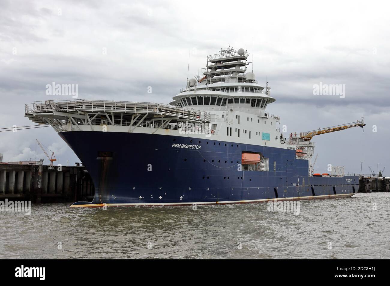 The offshore supply ship REM Inspector will be in the port of Bremerhaven on August 24, 2020. Stock Photo
