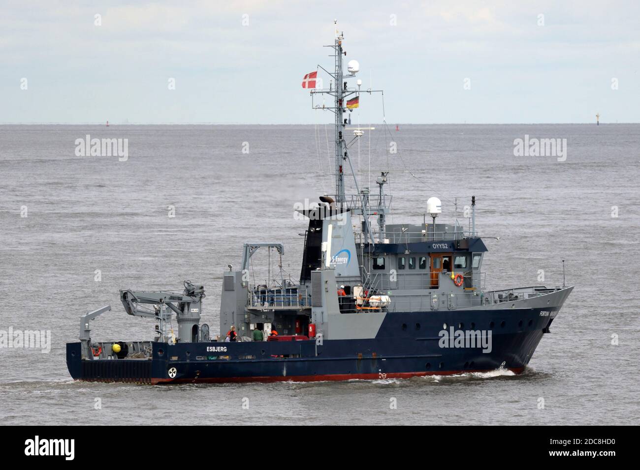 The offshore ship Fortuna Kingfisher will leave the port of Cuxhaven on August 25, 2020. Stock Photo