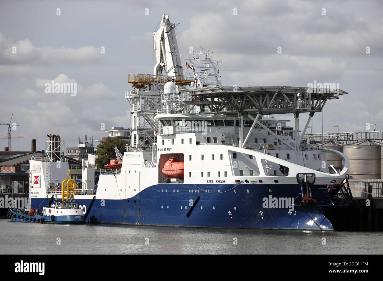 The offshore supply ship Stril Server will be in the port of Cuxhaven on August 25, 2020. Stock Photo