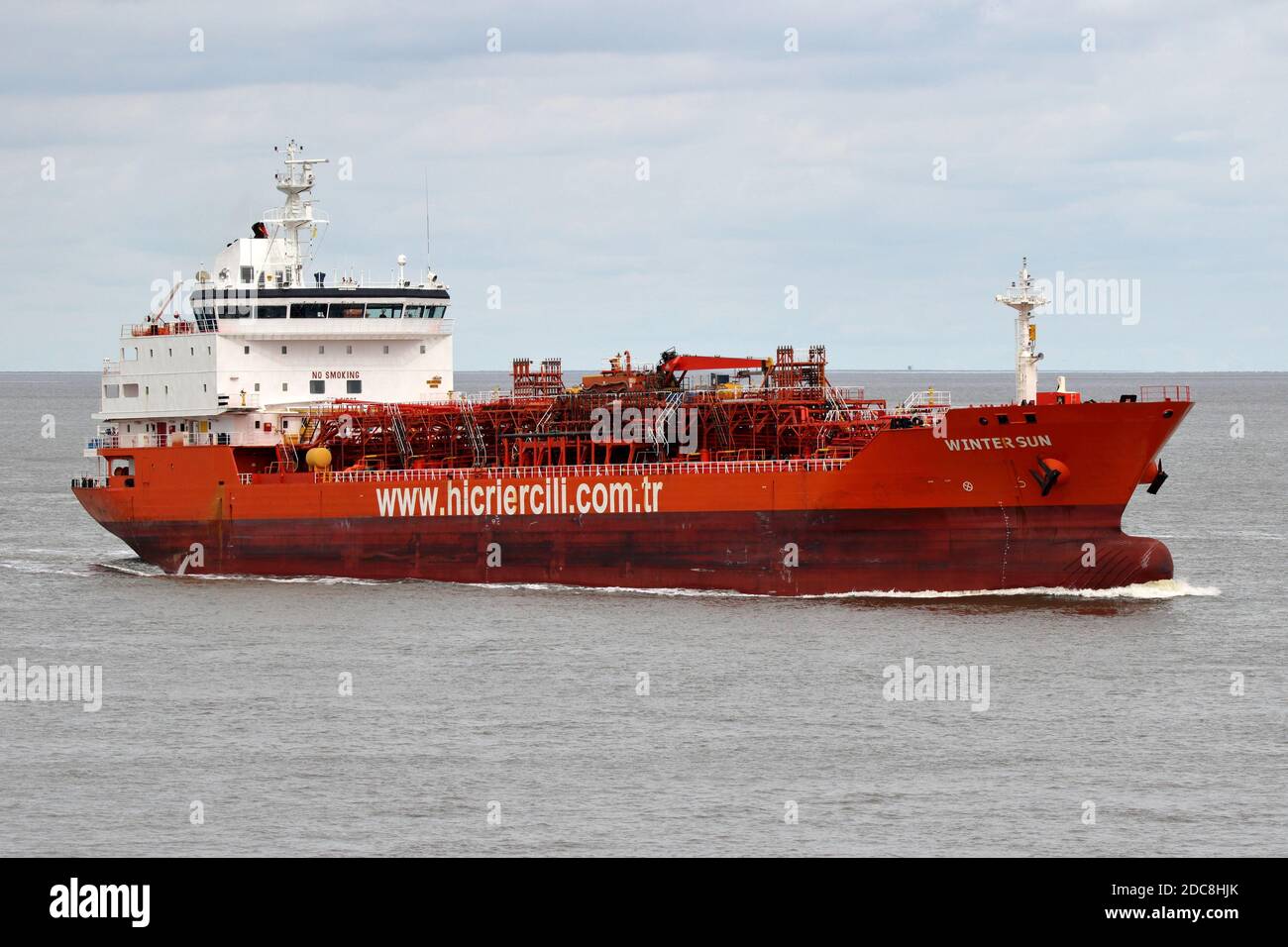The tanker Winter Sun will pass Cuxhaven on August 25, 2020 on its way towards the Kiel Canal. Stock Photo