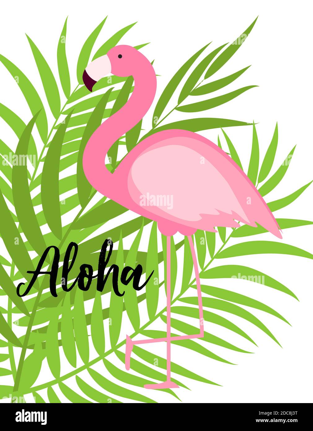 Cute Pink Flamingo Summer Background Illustration Stock Photo - Alamy