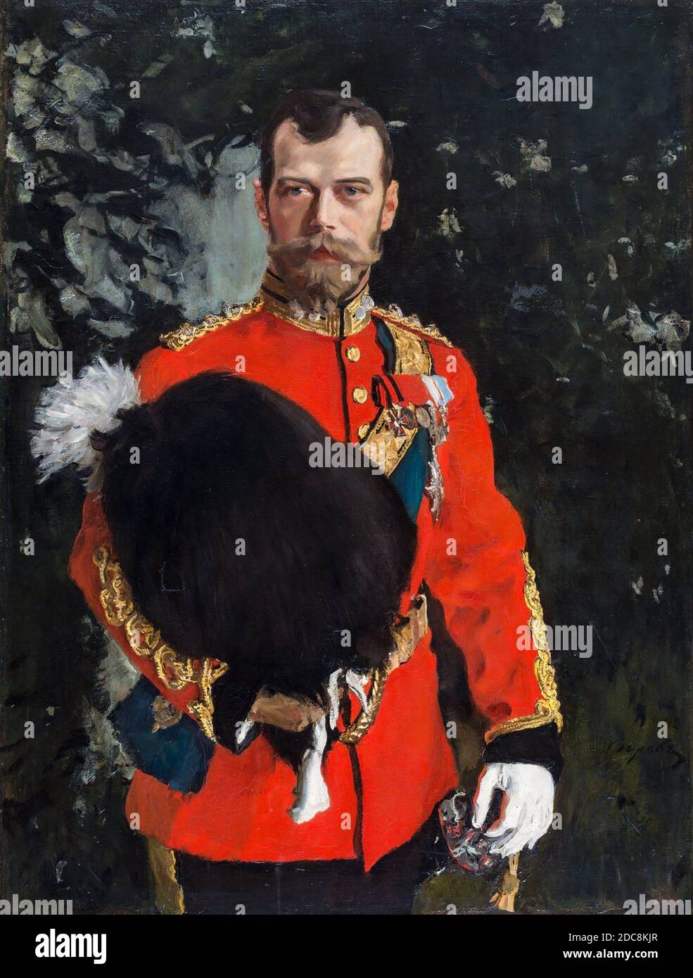 NICHOLAS II OF RUSSIA (1868-1918) painted by Valentin Serov in 1902 as Colonel-in-Chief of the 2nd Dragoons (Royal Scots Greys) Stock Photo