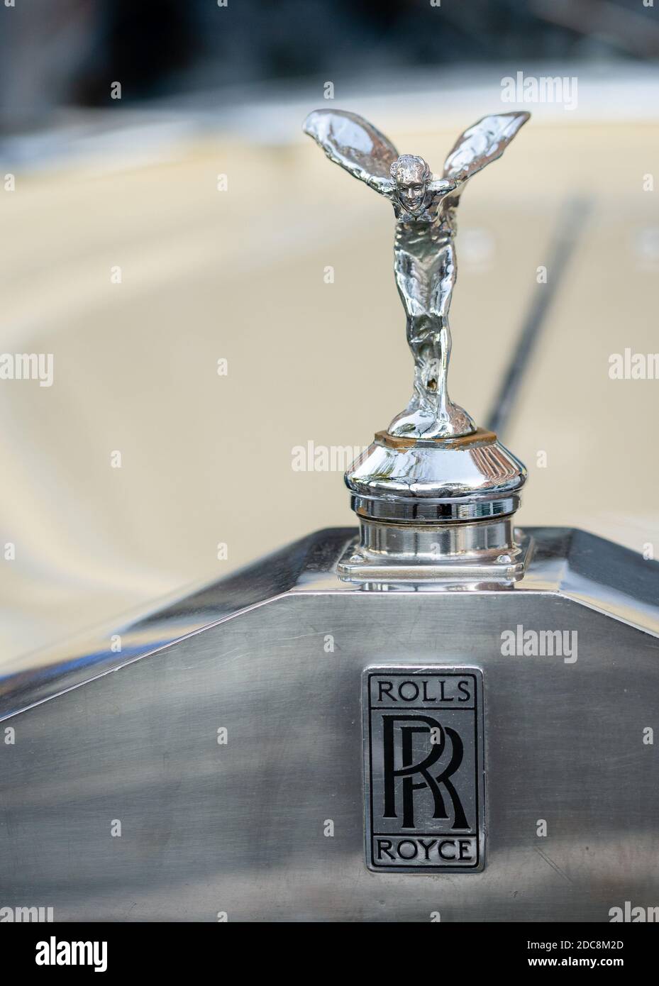 Close up of Hood ornament of a 1937 Rolls Royce Parkward Limousine on November 17, 2020 in Madrid, Spain. Stock Photo