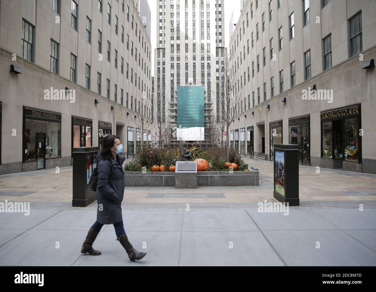 New York, United States. 19th Nov, 2020. Workers continue to prepare the Rockefeller Center Christmas Tree for the tree lighting scheduled for December 4th at Rockefeller Plaza in New York City on Thursday, November 19, 2020. Photo by John Angelillo/UPI Credit: UPI/Alamy Live News Stock Photo